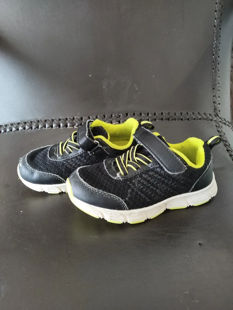 Toddlers' Black & Neon Yellow Sneakers Size 8