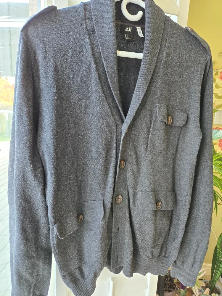 H&M Grey Shawl Collar Cardigan - Size M image indicator(2)