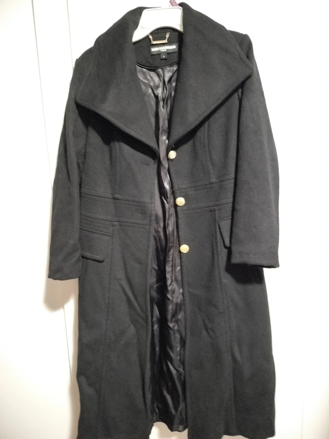 Karl Lagerfeld Paris Black Wool Blend Coat - Size M