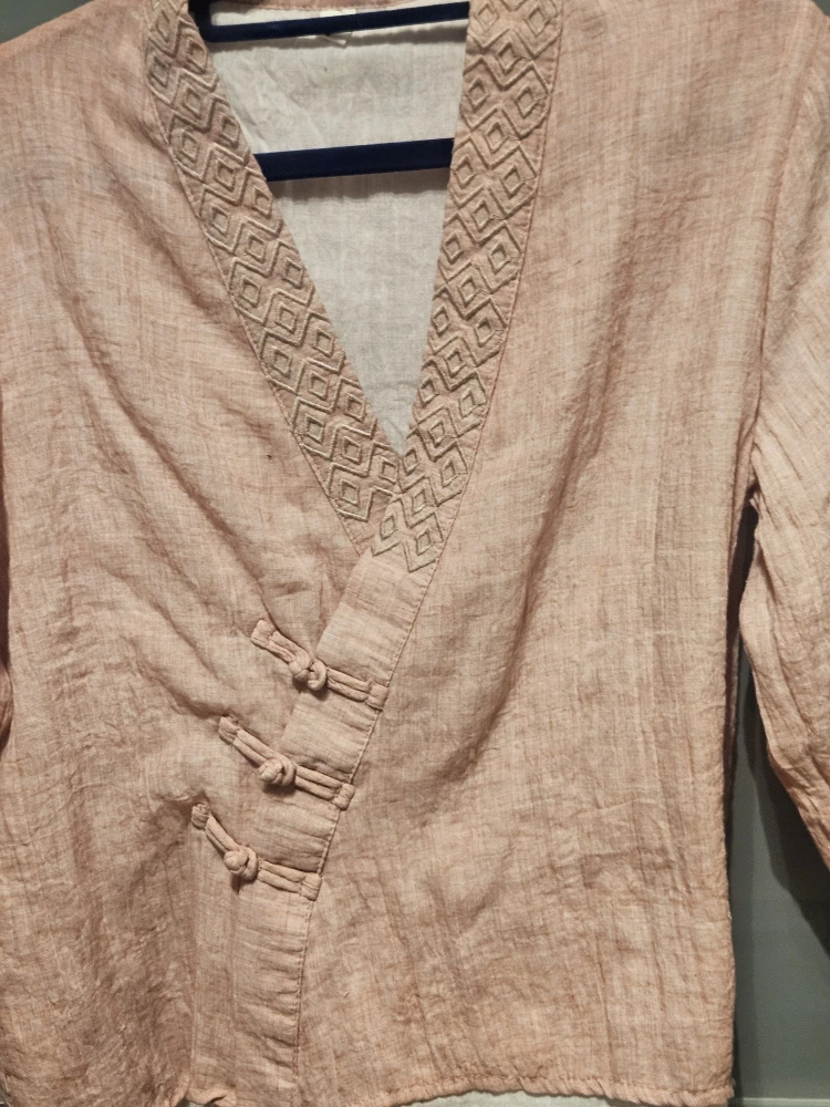 LINEN "MiaoMia"Women Japan Retro Vneck Blouse - photo 4