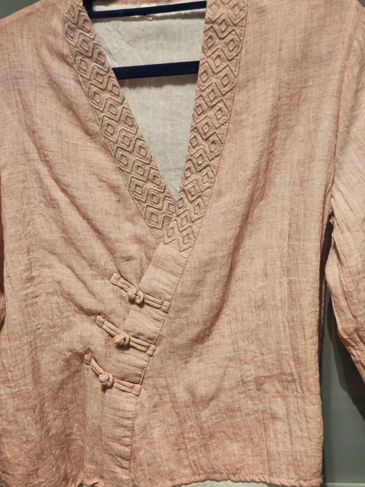 LINEN "MiaoMia"Women Japan Retro Vneck Blouse image indicator(4)