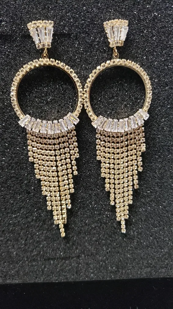 Gold Tone Rhinestone Dangle Earrings