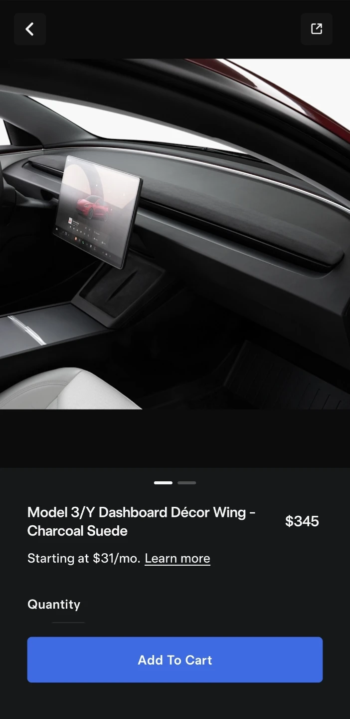 Tesla Model 3/Y Dashboard Décor Wing - Charcoal Suede - photo 2