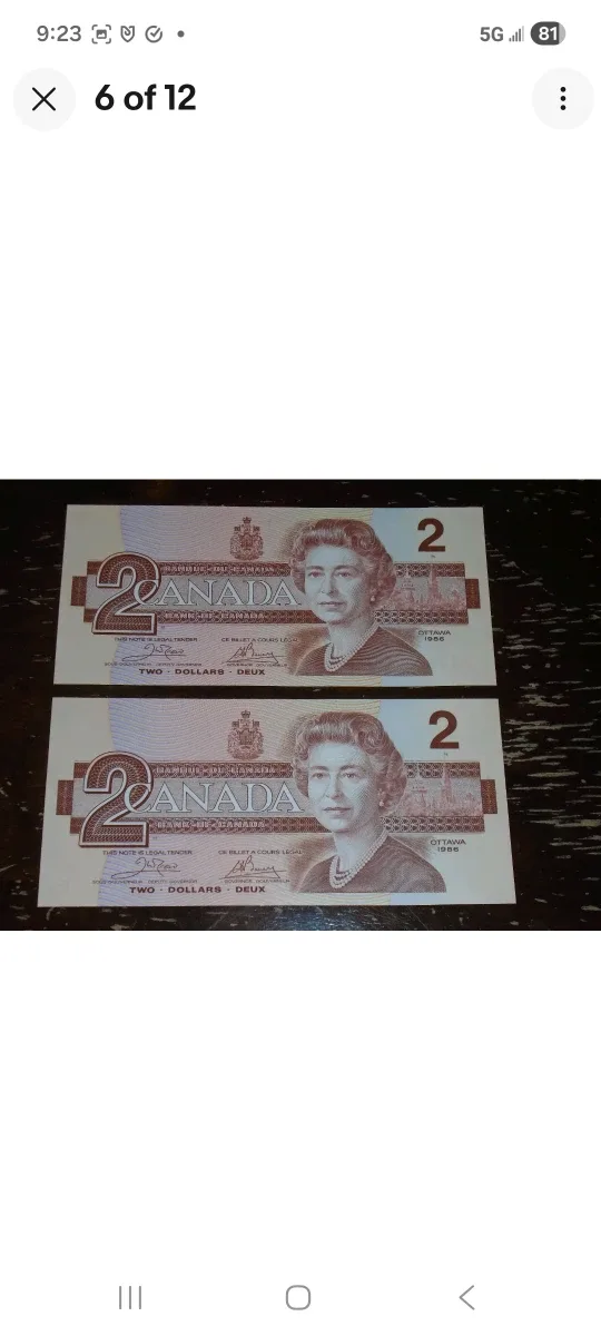 1986 Bank of Canada, Consecutive $2 Bills/AUH/Crow-Bouey + Bonus image indicator(6)