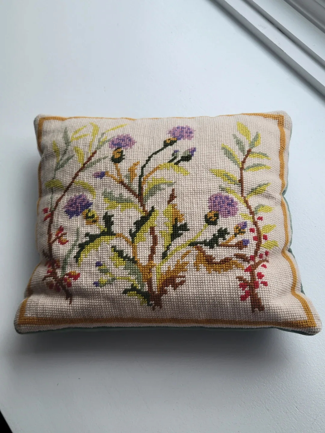 Vintage Floral Thistle Needlepoint Throw Pillow image indicator(2)