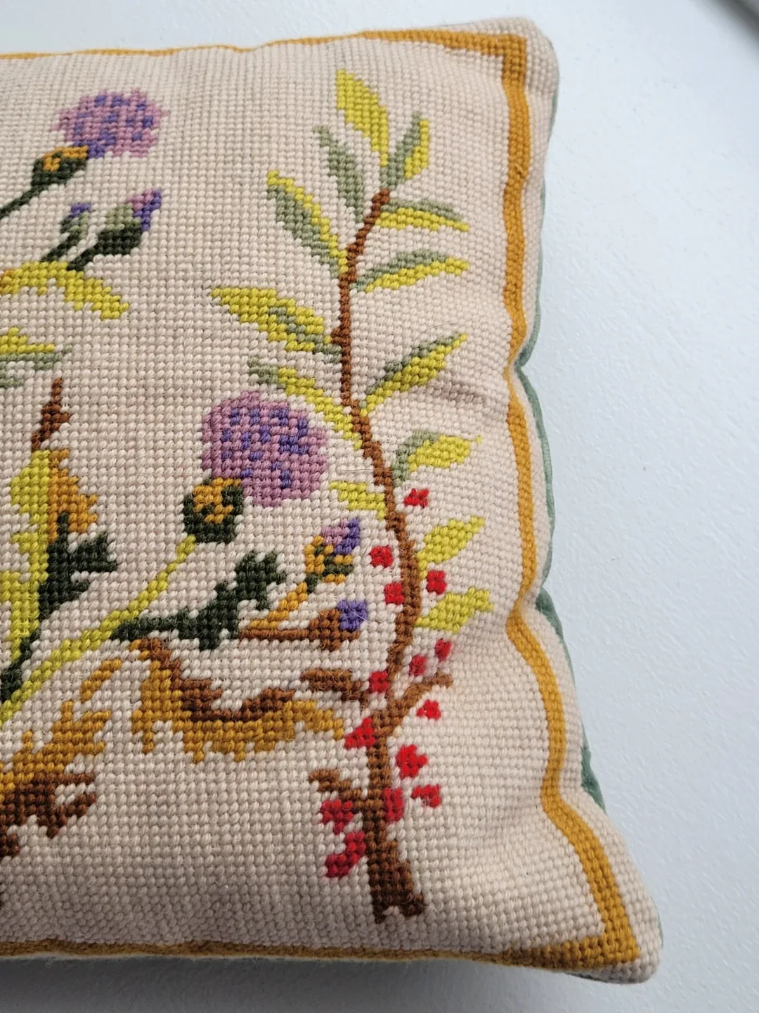 Vintage Floral Thistle Needlepoint Throw Pillow image indicator(3)