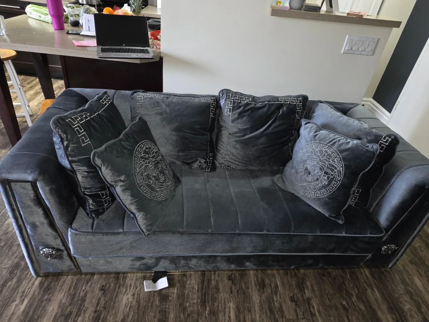 Versace Inspired Grey Velvet Sofa