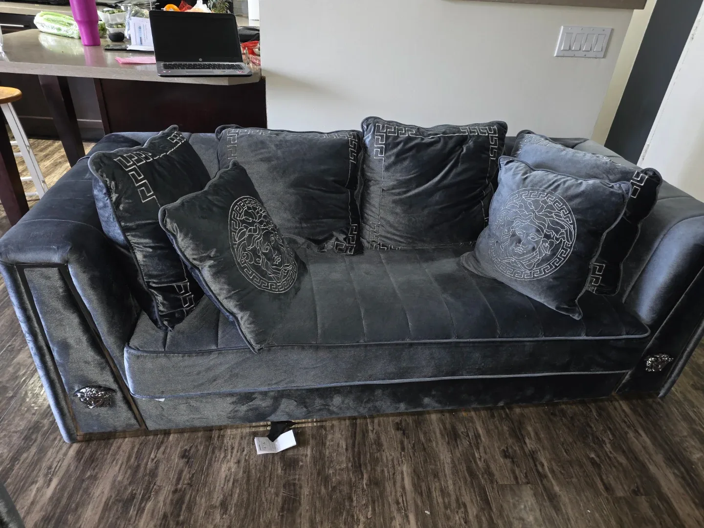Versace Inspired Grey Velvet Sofa image indicator(2)