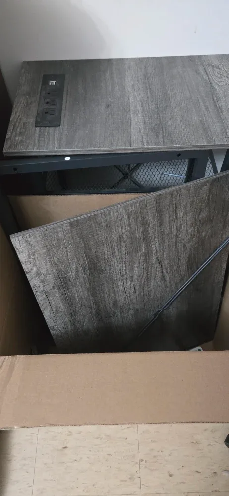 Grey Wooden Desk with Power Outlets image indicator(4)