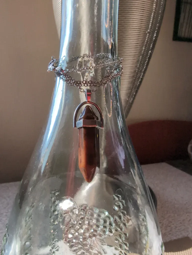 Tiger's Eye Crystal Point Pendant Necklace