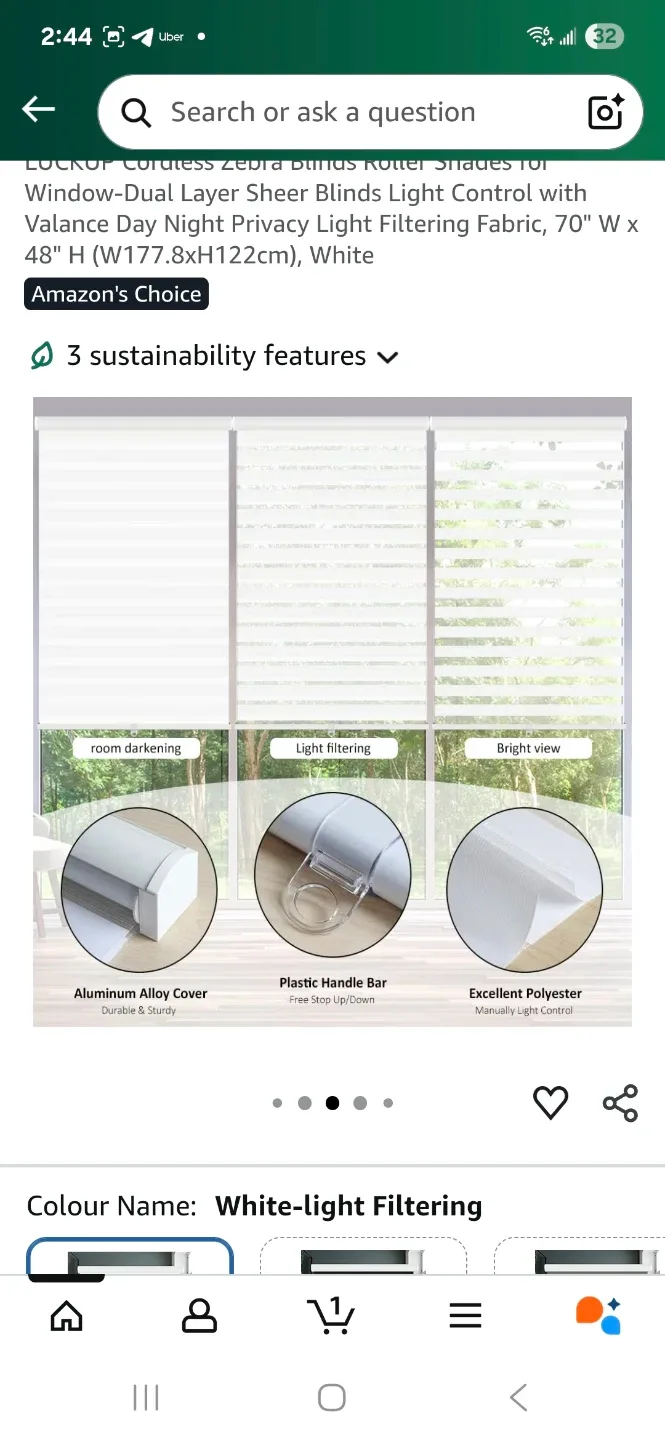 Cordless Zebra Blinds 70" x 48" White - New! image indicator(4)