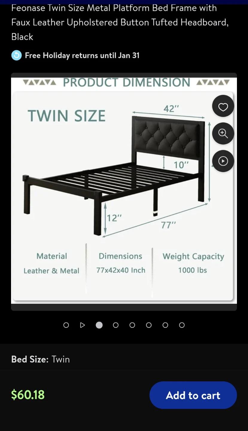 Feonase Twin Black Metal Bed Frame (New) - photo 2