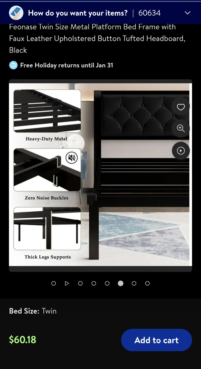 Feonase Twin Black Metal Bed Frame (New) - photo 3