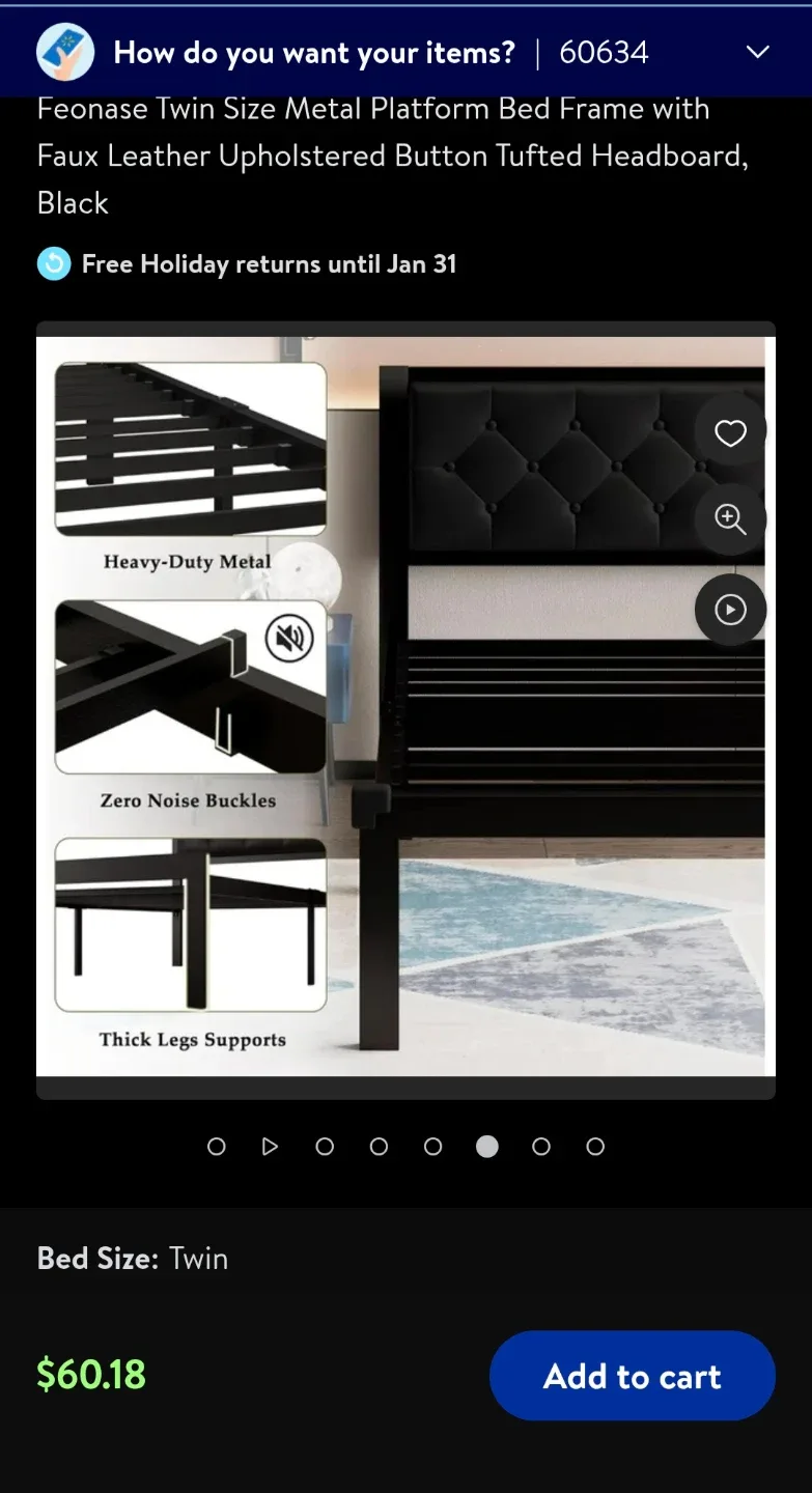 Feonase Twin Black Metal Bed Frame (New) image indicator(3)