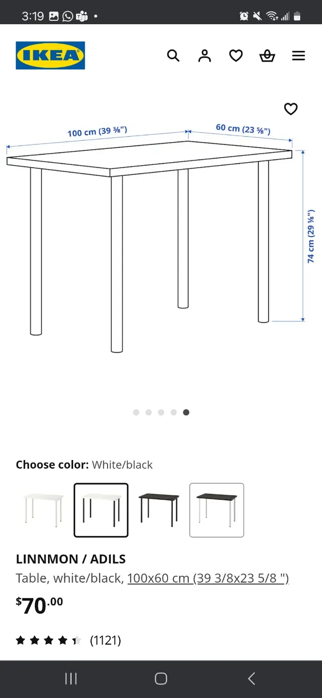 IKEA LINNMON / ADILS Table/work desk- White/Black image indicator(6)