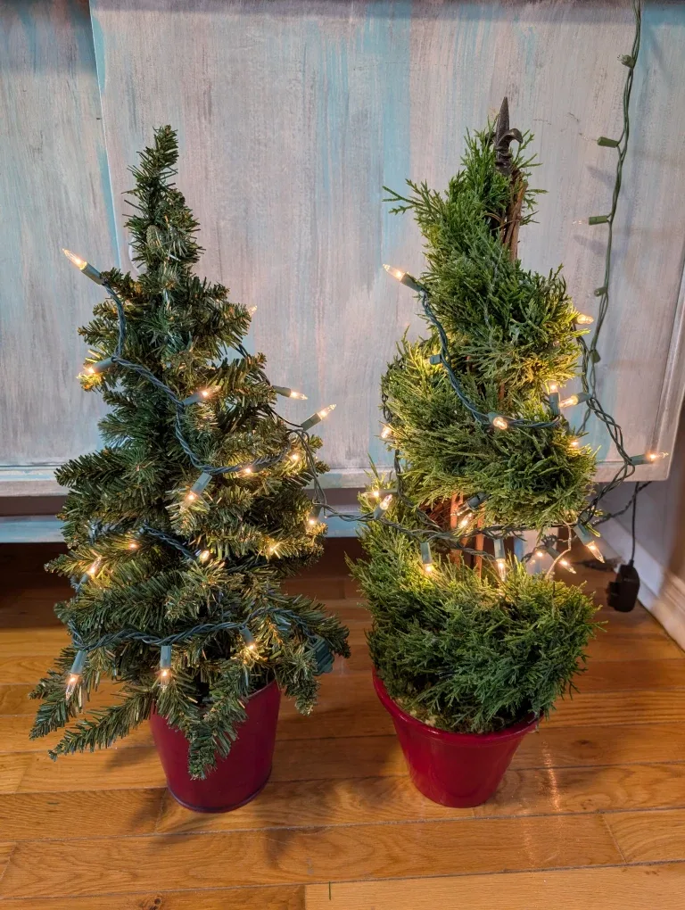 Two Small 26" Christmas Trees with Lights
