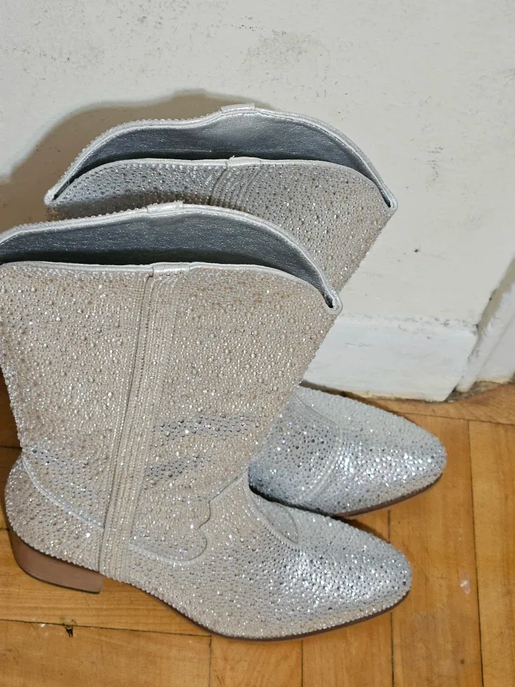 BN)Silver Rhinestone Size 7 Cowboy Boots image indicator(2)