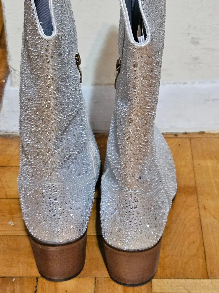 BN)Silver Rhinestone Size 7 Cowboy Boots image indicator(3)