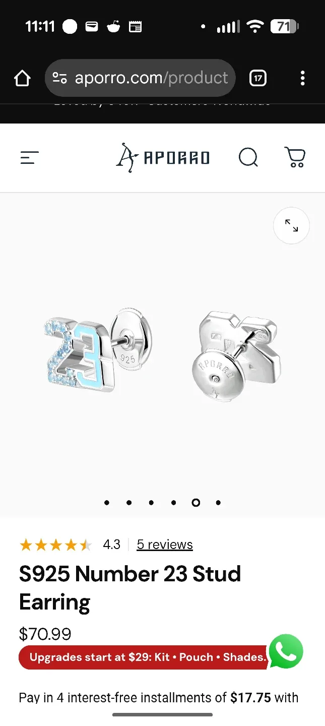 APORRO S925 Number 23 Stud Earring - New image indicator(3)