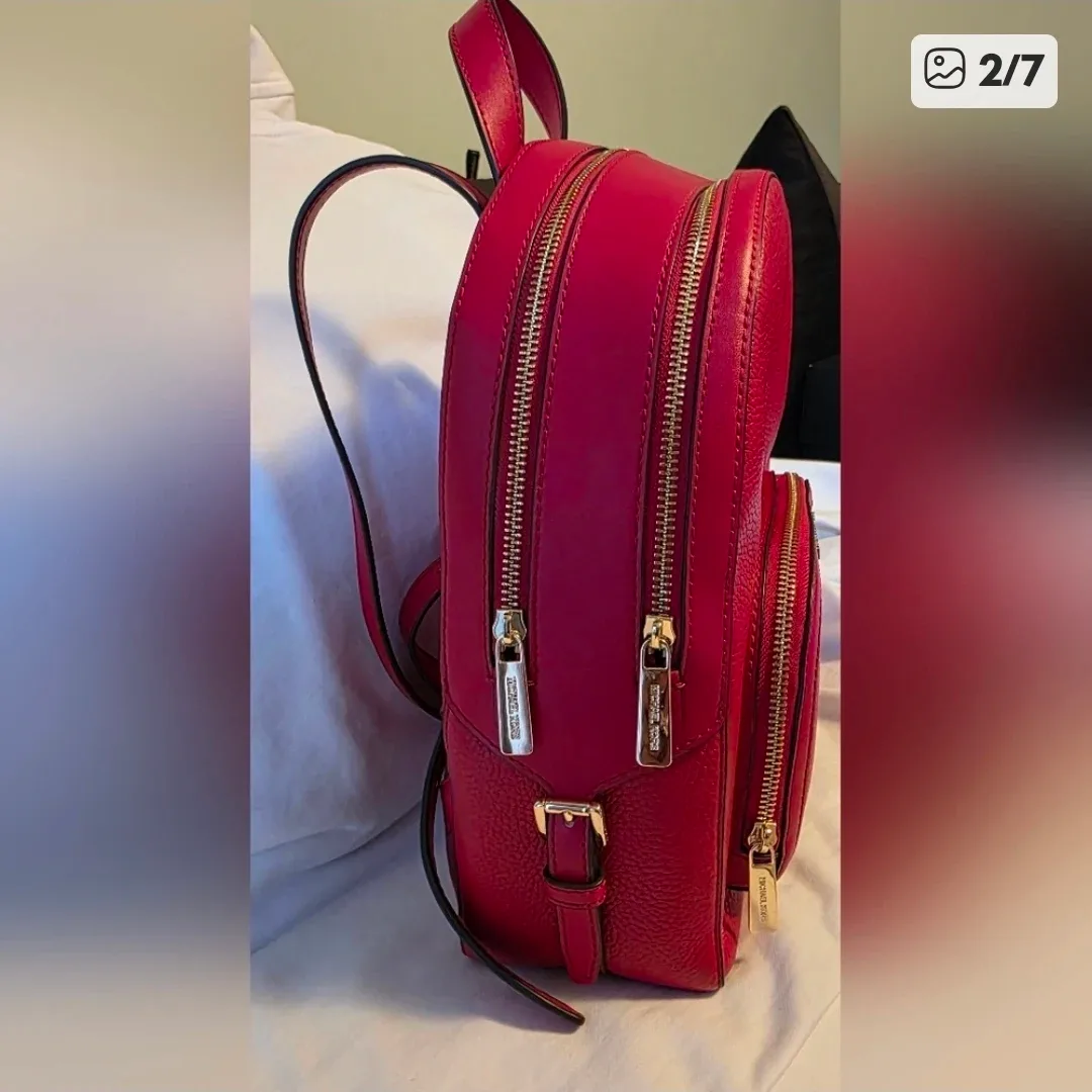Michael Kors Cherry Red Backpack with Gold Hardware - Brand New image indicator(2)
