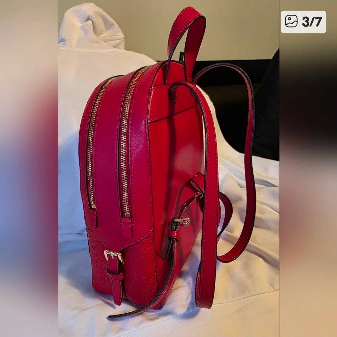 Michael Kors Cherry Red Backpack with Gold Hardware - Brand New image indicator(3)