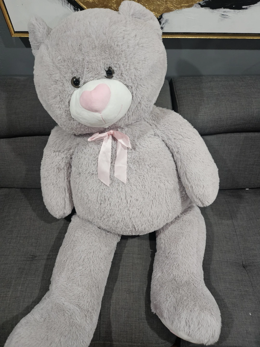 Grey Teddy Bear with Pink Bow - photo 2