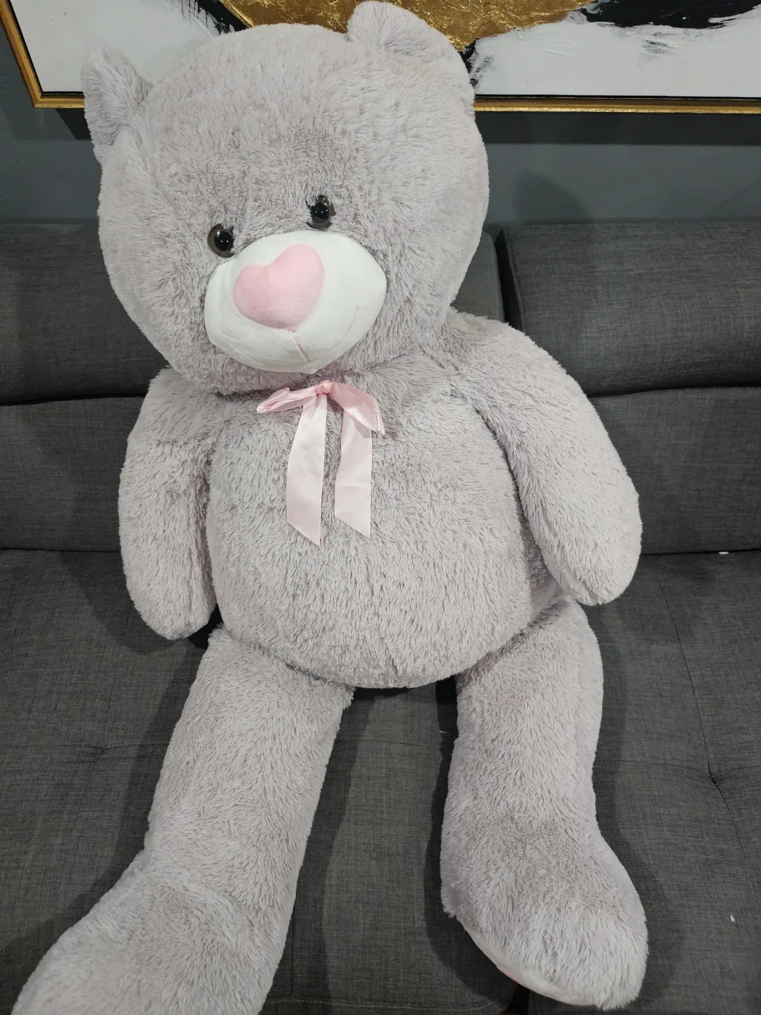 Grey Teddy Bear with Pink Bow image indicator(2)