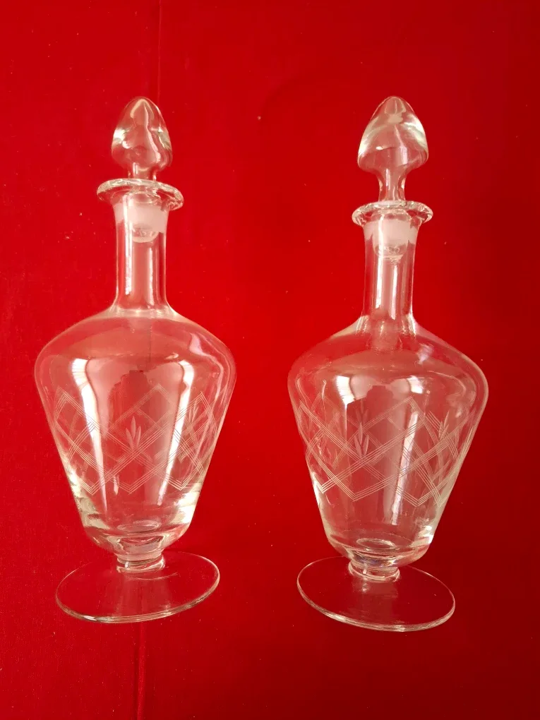 Pair of Vintage Etched Glass Decanters image indicator(5)