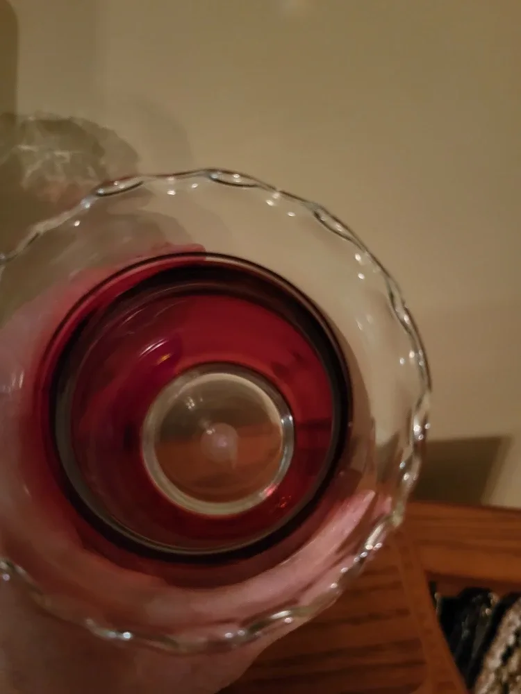 Vintage Ruby Red Glass Decanter with Stopper & Vase image indicator(9)