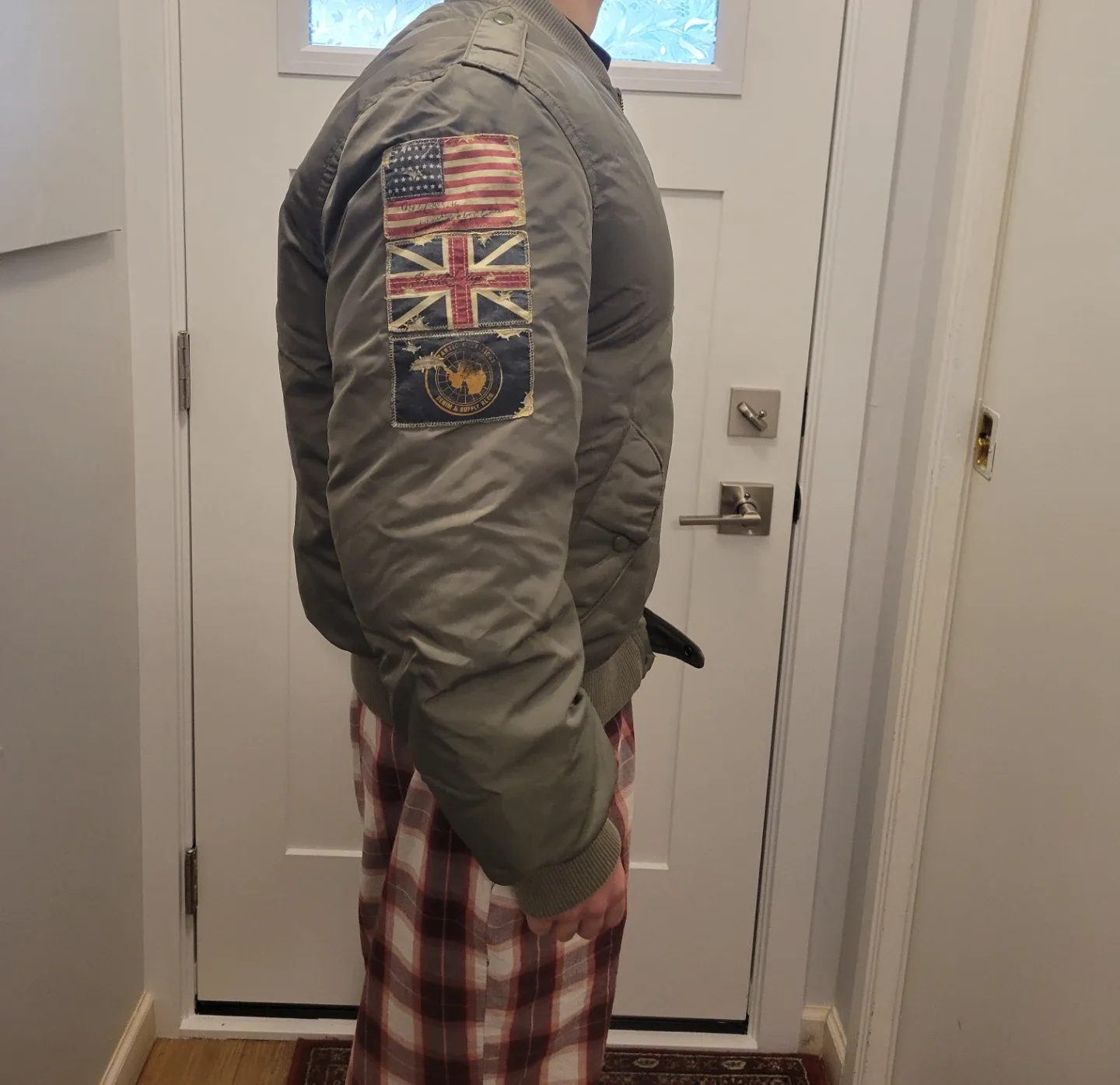 Olive Green Bomber Jacket with Patches image indicator(7)