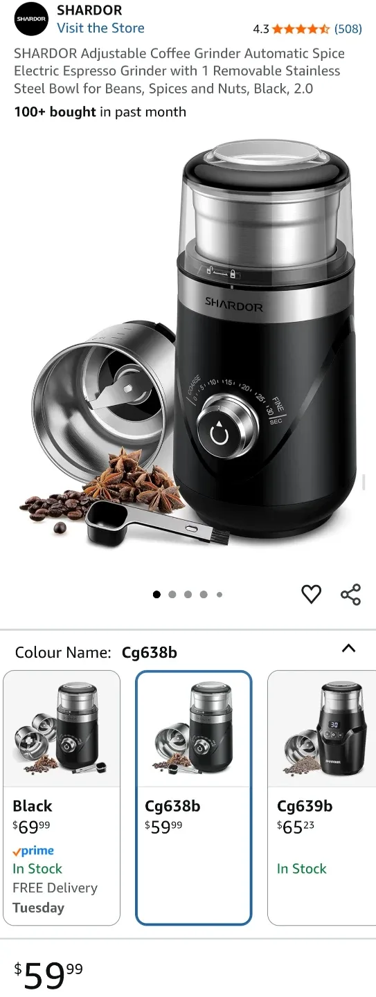 SHARDOR Adjustable Electric Coffee Grinder - New in Box image indicator(4)