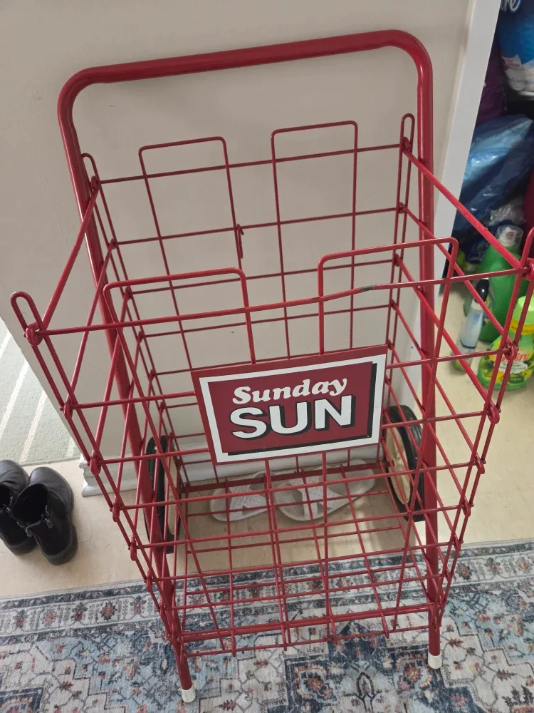 Sunday Sun Red Metal Rolling Cart