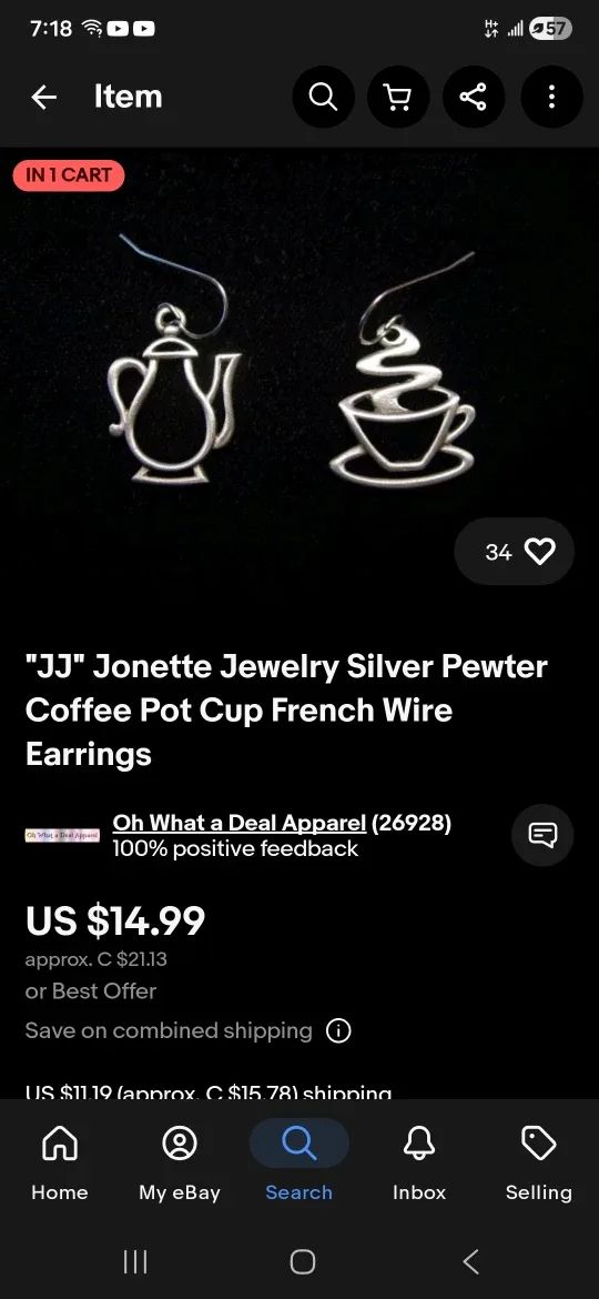 Jonette Jewelry Pewter Coffee Pot Cup Earrings image indicator(4)