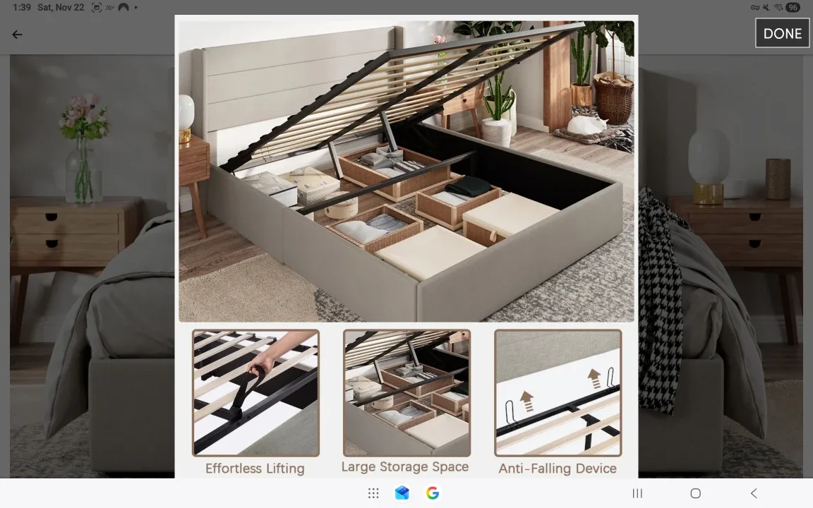 Queen Size Hydraulic Lift Bed Frame Like New image indicator(2)