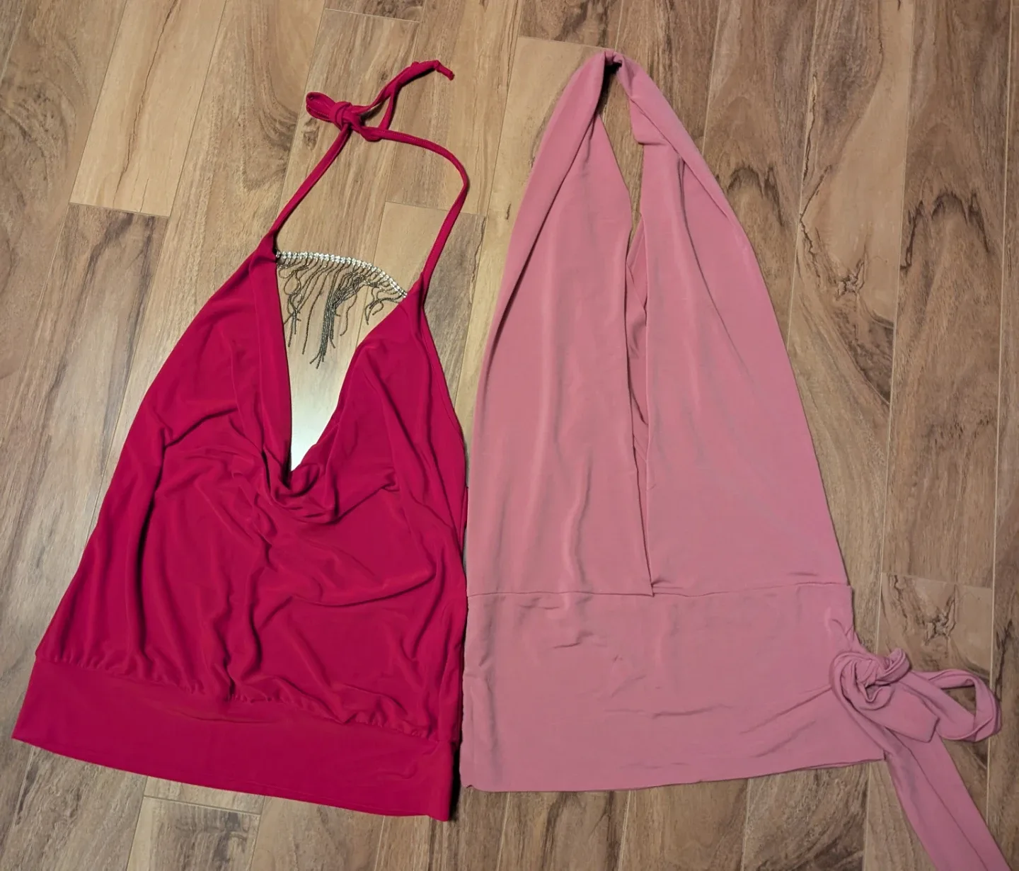 Two Halter Tops - Pink & Red