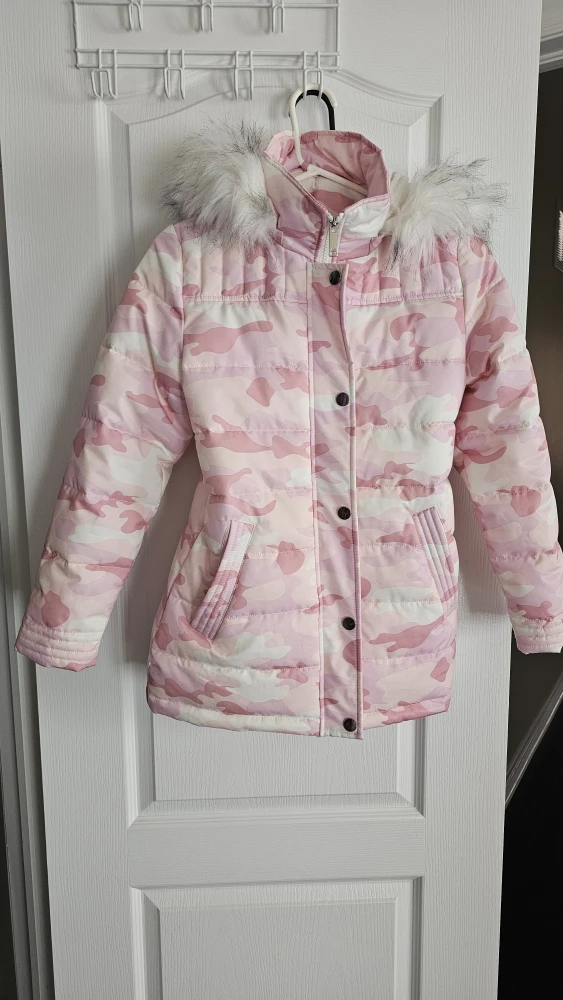 Pink Camo Puffer Jacket with Fur Hood - photo 3