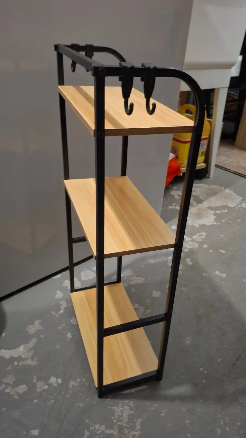 3-Tier Shelf Unit - Black Metal & Wood image indicator(3)
