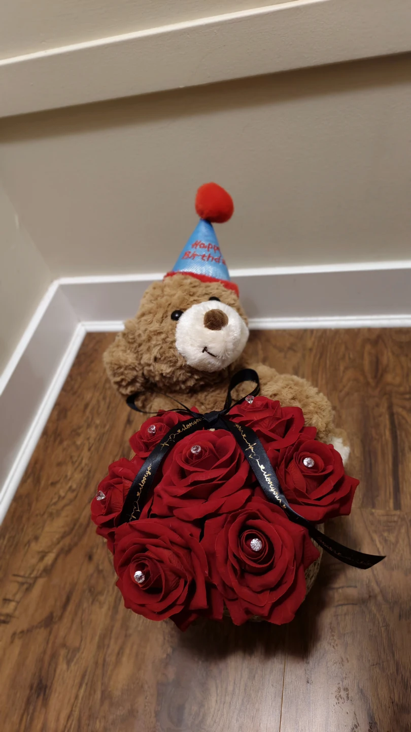 Teddy Bear with red rose arrangement