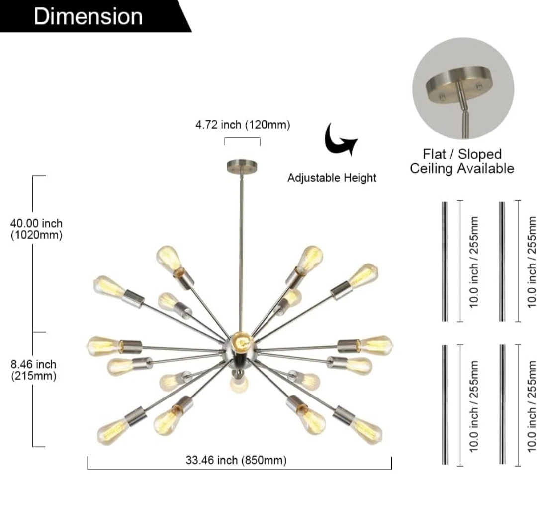 BONLICHT Large Sputnik Pendant Lights Modern 18 Light B...