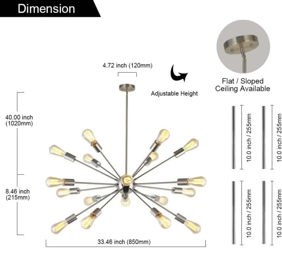 BONLICHT Large Sputnik Pendant Lights Modern 18 Light B...