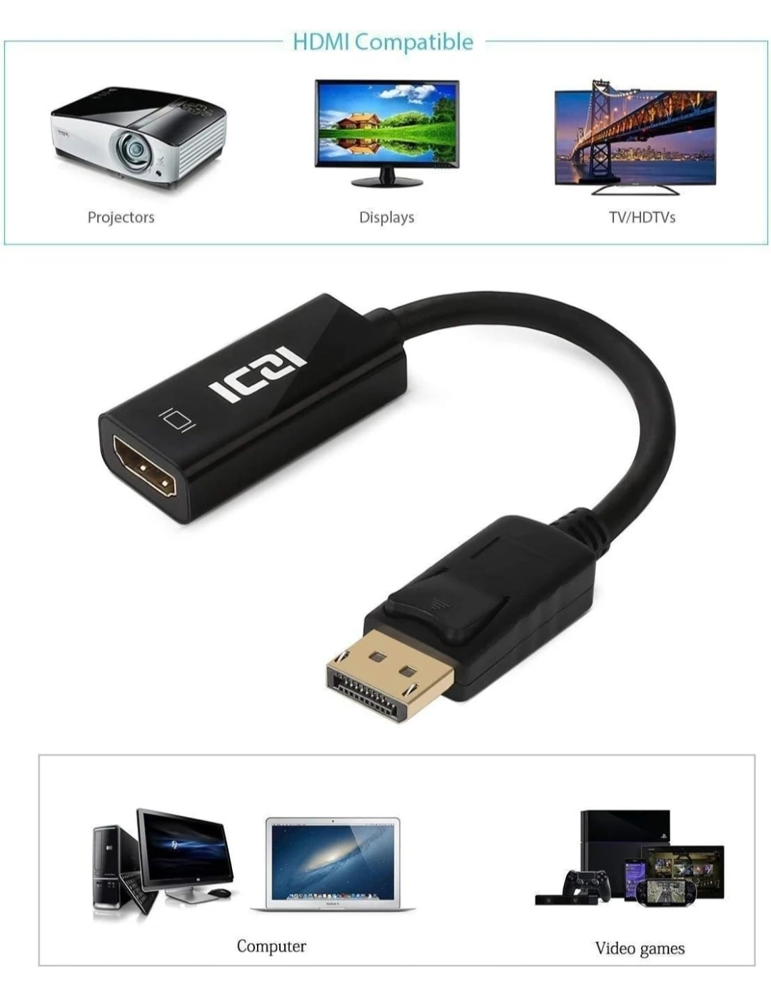 ICZI Displayport to HDMI Adapter, Black - photo 2