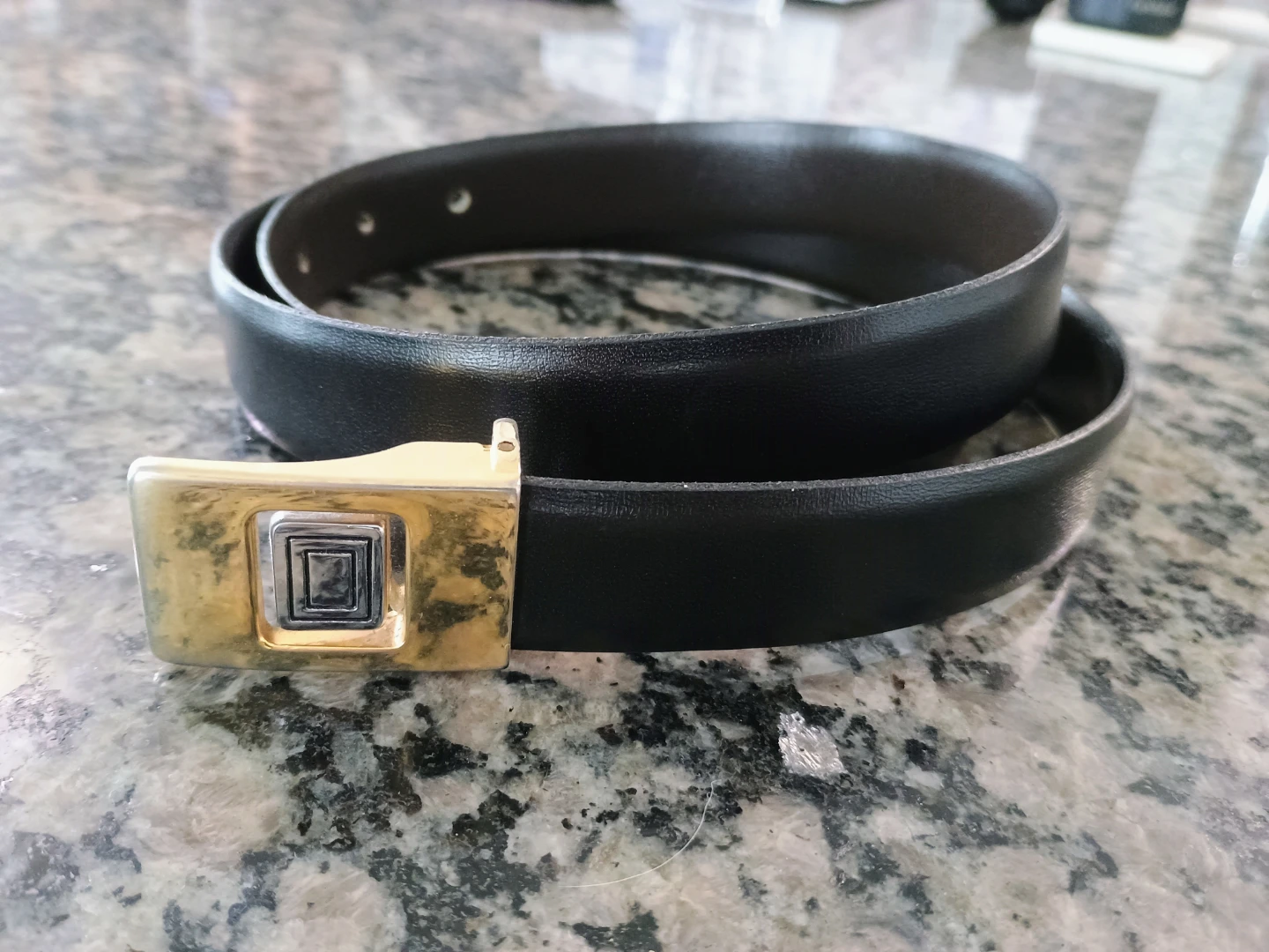 Vintage Leather Belt with Gold Buckle