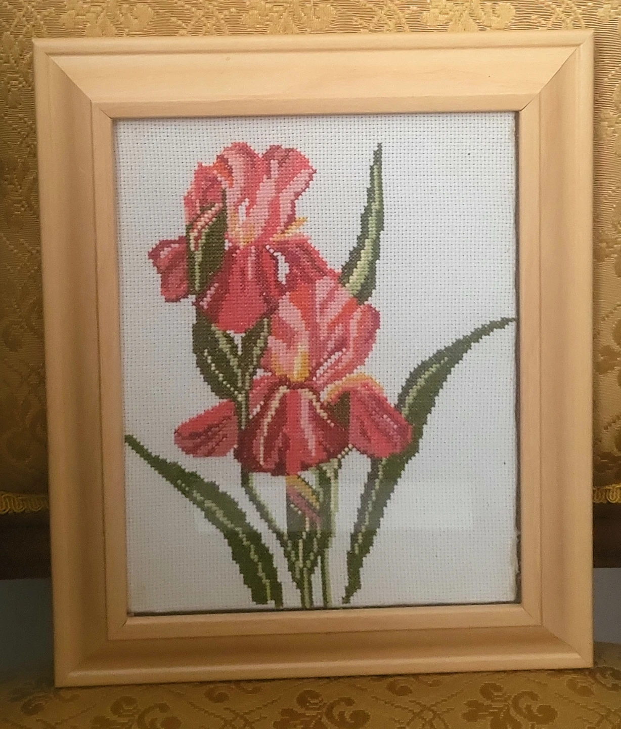 Framed Cross-Stitch Flower Art. 11 x 12 inches - photo 5
