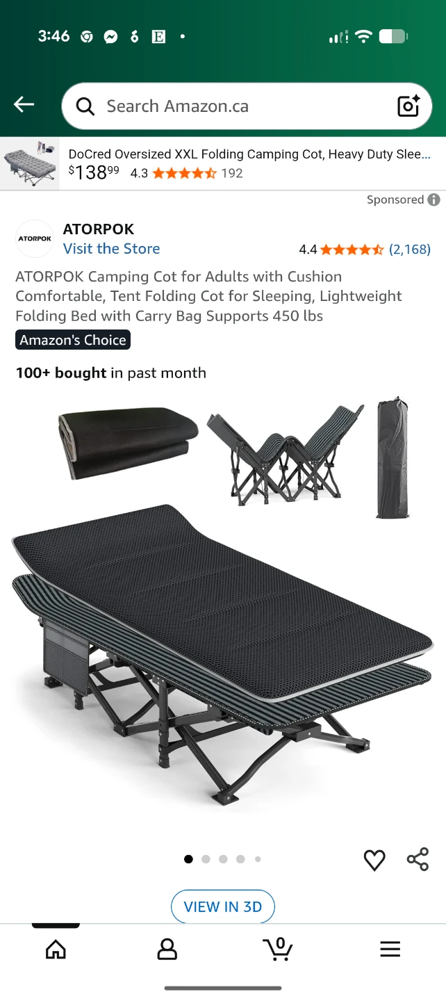 ATORPOK Oversized XXL Folding Camping Cot - Like New!