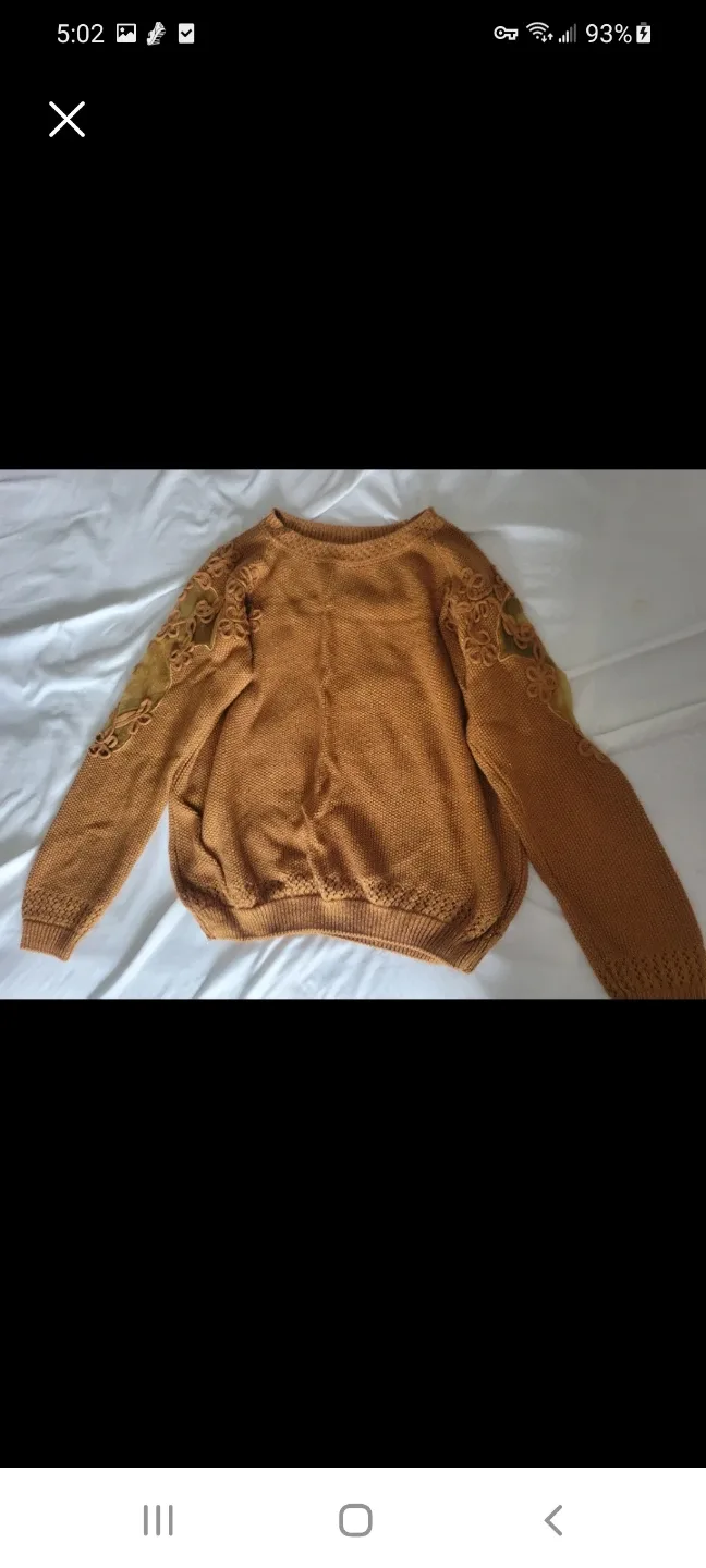 Brown Knit Sweater with Lace Detail thumbnail
