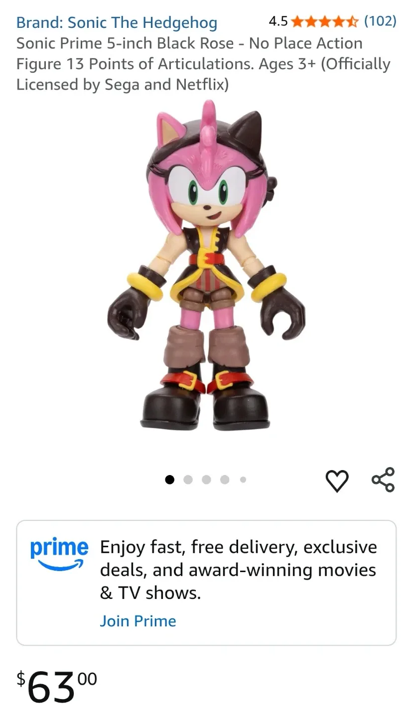 Sonic Prime 5-inch Black Rose Action Figure - New thumbnail