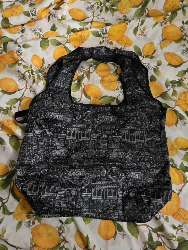 Insulated Zippered Grocery Bag - Black & White Pattern New