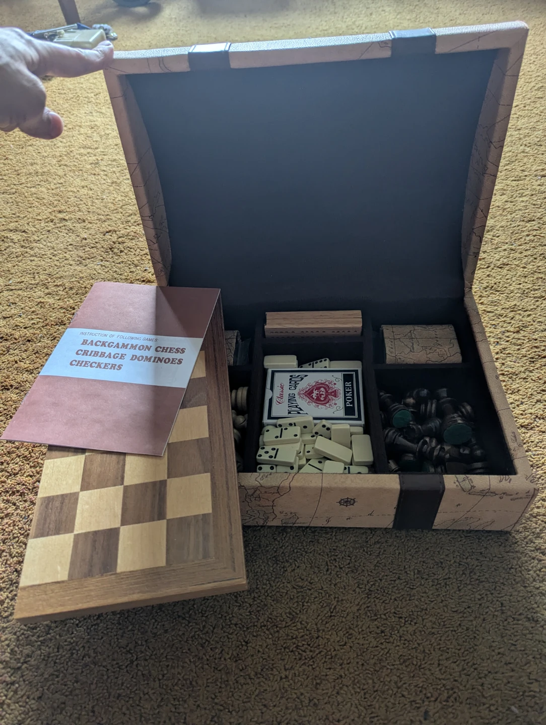 Vintage Backgammon Chess Dominoes Checkers Set