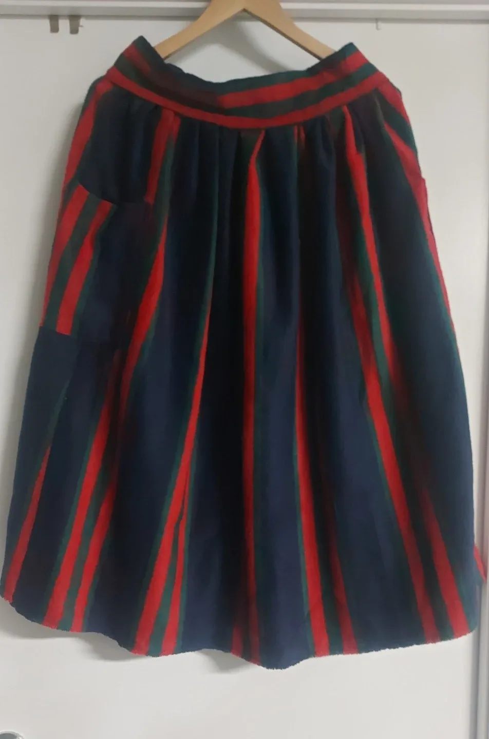 2 Pieces Striped Skirt - Navy, Red, and Green + Shawl image indicator(2)
