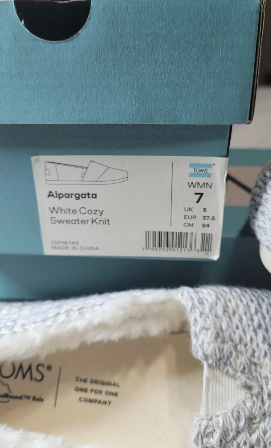 TOMS Alpargata White Cozy Sweater Knit, Women's Size 7 image indicator(5)